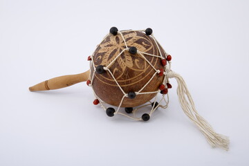 Folkloric musical instruments.
A view of Latin rhythm instruments used in Cuban music, on white background.