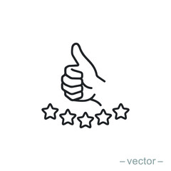 customer review icon, quality rating, feedback, five stars line symbol on white background - editable stroke vector illustration eps10