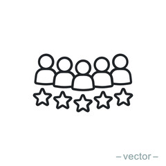 customer review icon, quality rating, feedback, five stars line symbol on white background - editable stroke vector illustration eps10