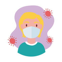 blond woman wearing medical mask block style
