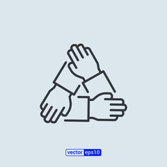 three hands support each other, concept of teamwork, icon vector. EPS 10.