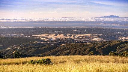 Aerial view of part of Silicon valley, with Stanford University, Palo Alto and Menlo Park spread...
