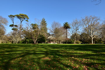 Landscape with a band rotunda and trees in the city centre of Auckland New Zealand