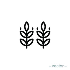 Vector farm wheat ears icon template. Line whole grain symbol illustration for organic eco business, agriculture, beer, bakery. Gluten free logo background