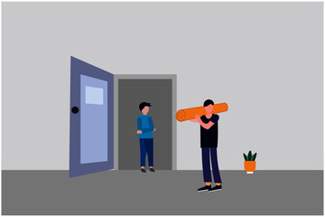 Carpet delivery boy, delivering the carpets package.