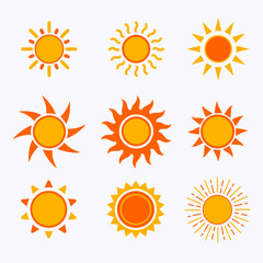 Vector color sun icon,sign,pictogram,symbol set isolated on a white background flat syle