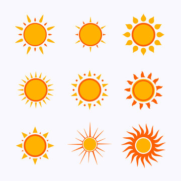 Vector color sun icon,sign,pictogram,symbol set isolated on a white background flat syle