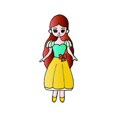 Hand drawn beautiful, cute, little Princess girl. Vector illustration.