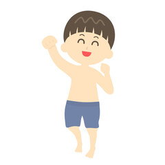 水着で遊ぶ少年のイラスト