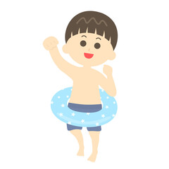 水着で遊ぶ少年のイラスト