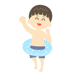 水着で遊ぶ少年のイラスト