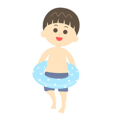 水着で遊ぶ少年のイラスト