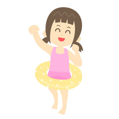 水着で遊ぶ少女のイラスト