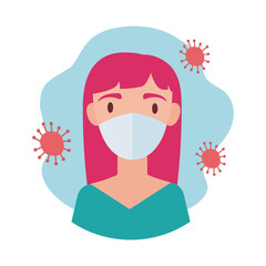 woman with hair pink wearing medical mask block style