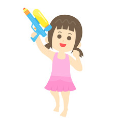 水着で遊ぶ少女のイラスト