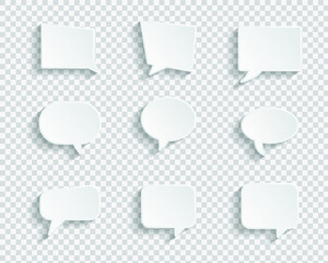 White blank speech bubbles isolated vector set. Infographic design thought bubble on the transparent background. Eps 10 vector file.