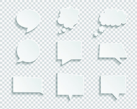 White Blank Speech Bubbles Isolated Vector Set. Infographic Design Thought Bubble On The Transparent Background. Eps 10 Vector File.