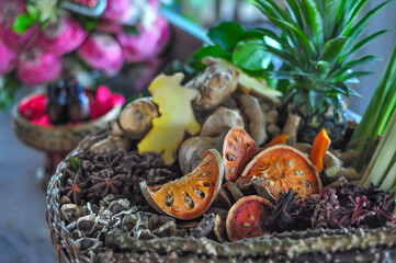 Natural Asian ingredients set of spices Thai herbs for Spa alternative medicine and relaxation Massage and Spa theme