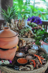 Natural Asian ingredients set of spices Thai herbs for Spa alternative medicine and relaxation Massage and Spa theme
