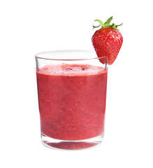 Tasty strawberry smoothie in glass isolated on white
