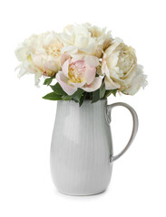 Beautiful peonies in vase isolated on white