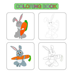 Coloring book pages. Rabbit cartoon illustration