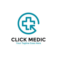 Obraz premium Click Medical Logo Design Template. Medical Online Logo Vector for healthcare.