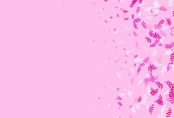Light Pink vector doodle template with leaves.