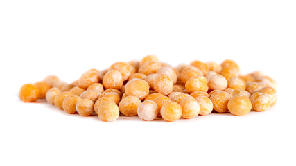 Heap of whole dry yellow peas isolated on white background