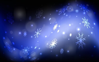 Dark BLUE vector cover with beautiful snowflakes. Shining colored illustration with snow in christmas style. The pattern can be used for new year leaflets.