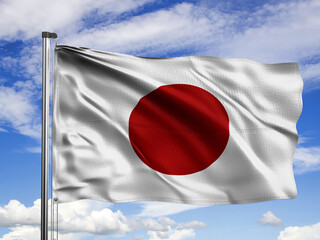 Fototapeta na wymiar 3d illustration. Japan flag on a sky and clean background.