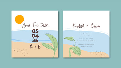 beach vector wedding invitation