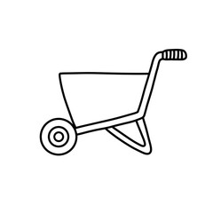construction wheelbarrow doodle icon, vector color illustration