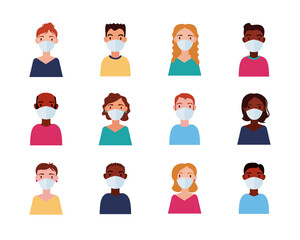 dirvesity people wearing medical mask flat style