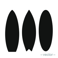 Surfboard set. Black silhouette of surfboard. Vector illustration isolated on white background. EPS 10