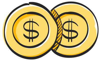 Coin money icon in color drawing. Wealth banking finance investment