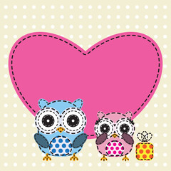 Couple of owls with heart shape. Vector illustration