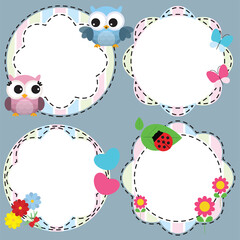 Cute frames with flowers and owls. Vector illustration