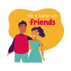 happy friendship day celebration with couple pastel hand draw style