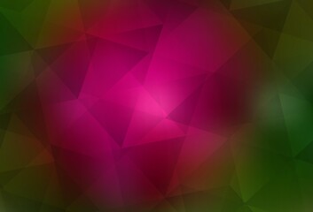 Dark Pink, Green vector triangle mosaic background.