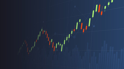 Abstract financial graph with up trend line candlestick chart in stock market on blue color background