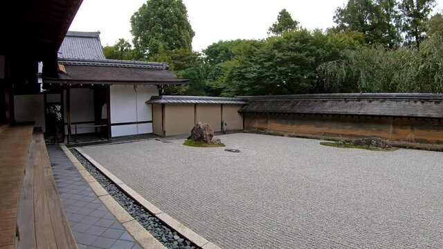 Panorama of rock garden of Ryoan-ji temple (The Temple of the Dragon at Peace). Kyoto. JapanPeace). Kyoto. Japan