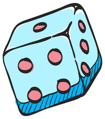 Dice icon in color drawing. Leisure game gambling playing chance opportunity