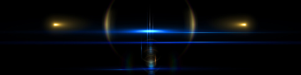 Lens flare light on black background.