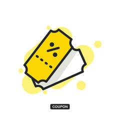 Icon of discount ticket with percent sign which symbolizes coupon for money-saving shopping concept. Flat filled outline style. Editable stroke. Vector illustration. EPS 10.