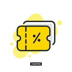 Icon of discount ticket with percent sign which symbolizes coupon for money-saving shopping concept. Flat filled outline style. Editable stroke. Vector illustration. EPS 10.