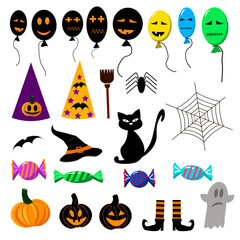 Set for Halloween. Vector illustration. A set of pictures with attributes for the holiday.