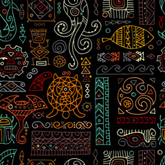 Ethnic handmade ornament for your design. Polynesian style, seamless pattern