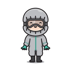Illustration of Cute Doctor Protective Suit Vector The Concept of Isolated Technology. Flat Cartoon Style Suitable for Landing Web Pages, Banners, Flyers, Stickers, Cards