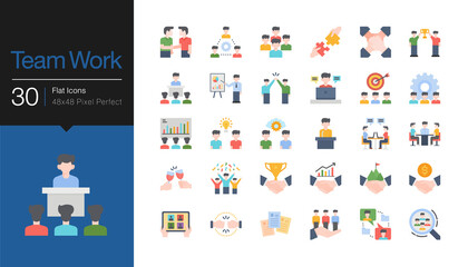 Team work icons. Business success concept of teamwork partnership. Flat design.